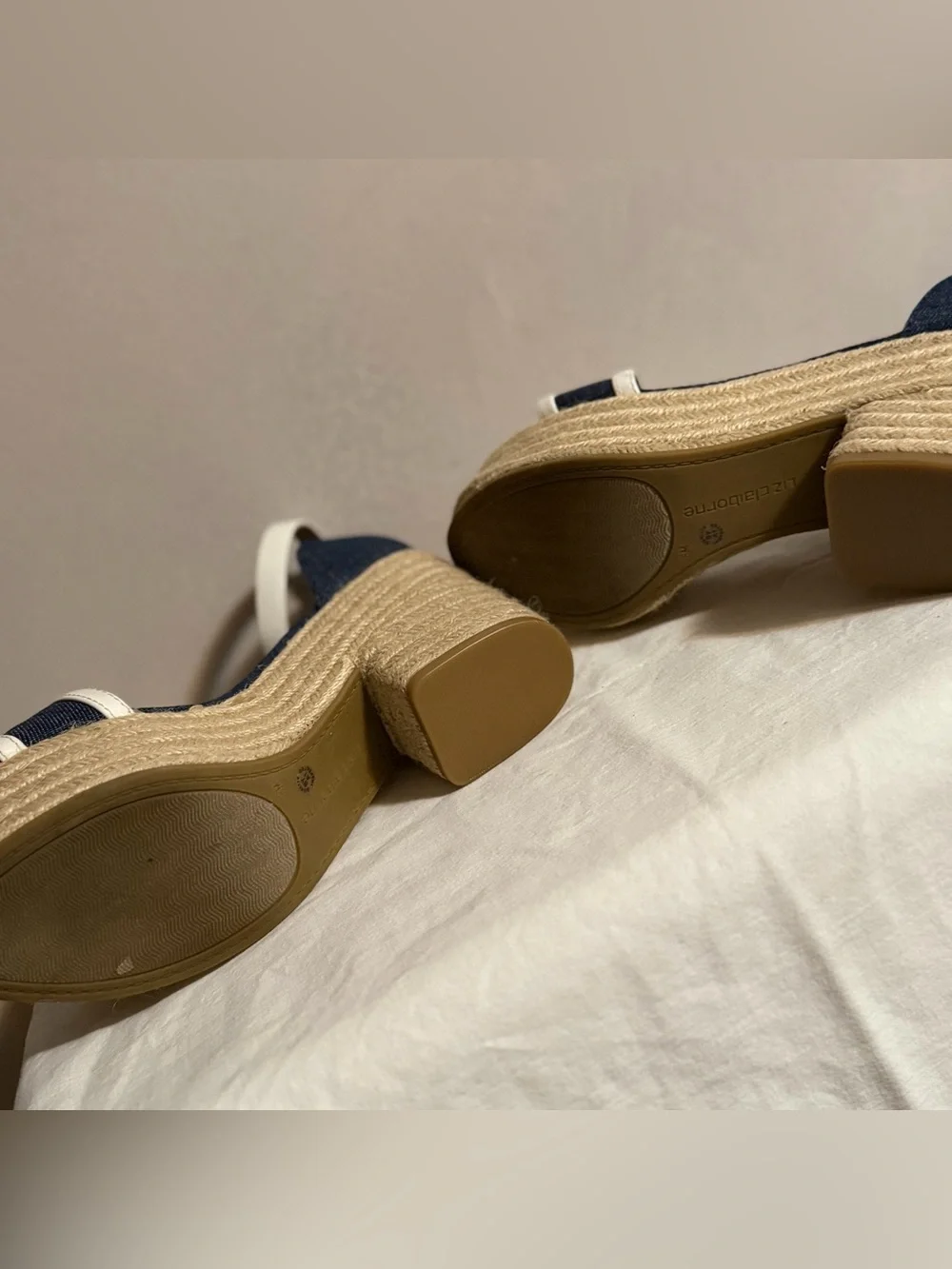 Liz Claiborne Navy and White Espadrille Platform Wedges Size 8